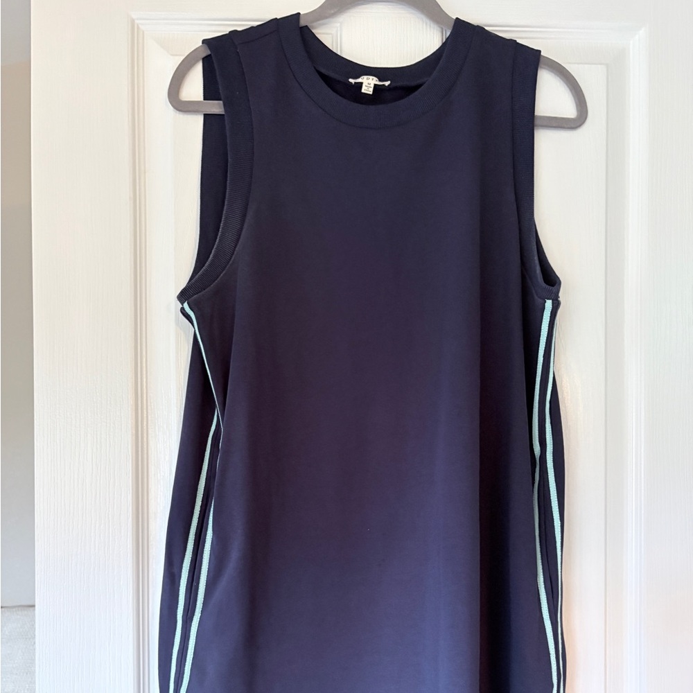 Navy Sleeveless Top with Light Blue Trim